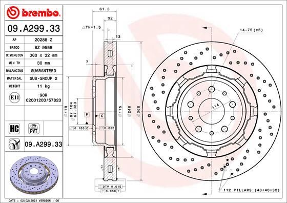 BREMBO 09A29933 FREN DISKI ON DUAL CAST MASERATI