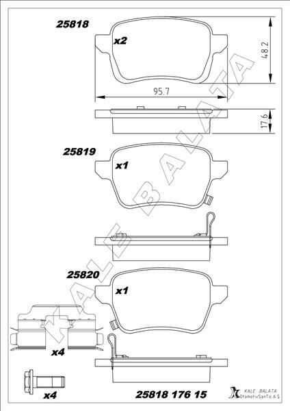 KALE 25818 176 15 MSH KD13 ARKA FREN BALATASI OPEL CORSA E 14>19 ADAM 14>19 15 JANT RPO J67 FIAT EGEA 16> 500L 13> 264mm