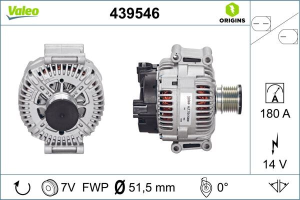 VALEO 439546 ALTERNATOR 14V 180A MERCEDES W203 W204 W211 W212 W164 W463 W639 B906