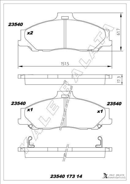 KALE 23540 173 14 ANS KD11 ÖN BALATA RANGER 2.5 D TD 4X4 99 > 3.0 TDCİ 05 > MAZDA B SERİSİ 2.5 D TD 98 > GDB3353
