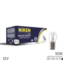 NIKEN 0630010202 NIKEN 1016 AMPUL ŞAŞI TIR.BAY15d P21W/5W 12V 10LU
