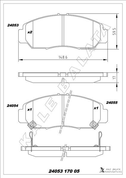 KALE 24053 170 05 ANS KD13 ÖN FREN BALATA HONDA CIVIC 1.6L R16A2 VTEC sedan FD6 06-11 / 1.8L R18A2 FD7 06->