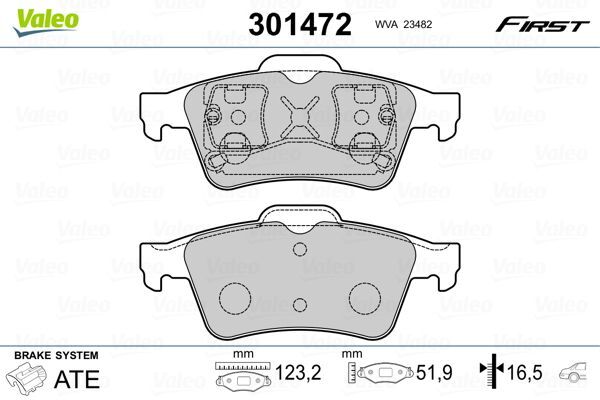 VALEO 9005020 ARKA BALATA RENAULT LAGUNA II 01>07 MEGANE II 02>08 LATITUDE 11> VECTRA C 03>FOCUS II 05>CONNECT 06> CMAX 06> PRIMERA 02>