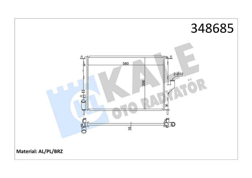 KALE 348685 MOTOR SU RADYATÖRÜ DACIA LOGAN 06> SANDERO 08> DUSTER 10> 1.4 1.5dCİ 1.6 AC 585x408x22