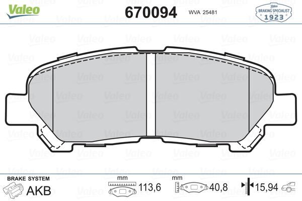 VALEO 670094 ARKA BALATA TOYOTA HIGHLANDER 13>