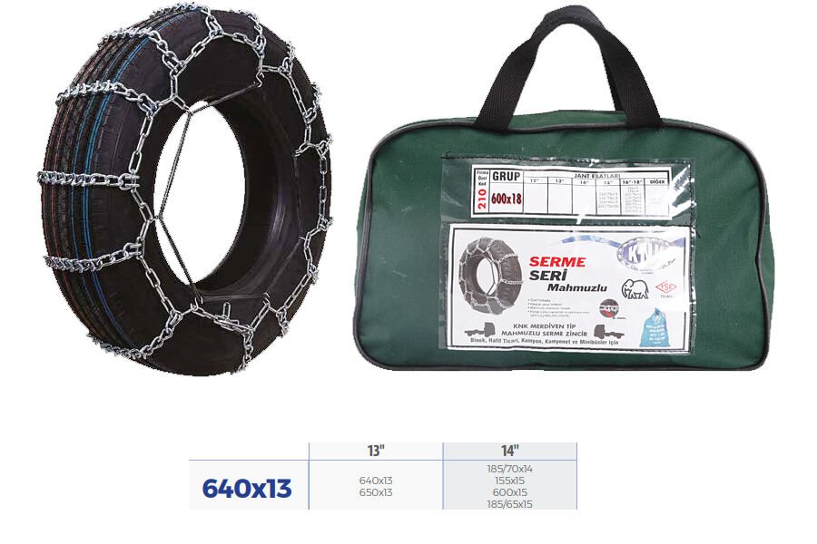 PATİNAJ ZİNCİRİ BİNEK VE HAFİF TİC.ARAÇ SERME 13-14 JANT 640x13 ZİNCİR EBATLARI İÇİN RESİME BAKINIZ