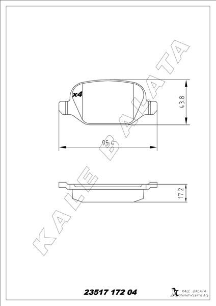 KALE 23517 172 04 ANS KD13 ARKA FREN BALATASI ALFA ROMEO MITO 09> FIAT LINEA 09> 1.3JTD 1.4TJET 1.6JTD FİŞSİZ