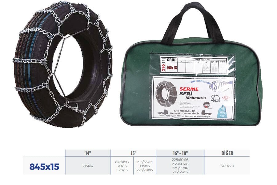 PATİNAJ ZİNCİRİ MİNİBÜS VE KAMYONET SERME 215x65x16 TRANSPORTER ZİNCİR EBATLARI İÇİN RESİME BAKINIZ