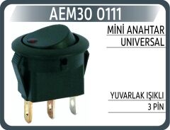 AEM30 0111 MİNİ ANAHTAR UNIVERSAL YUVARLAK IŞIKLI 3 PİN