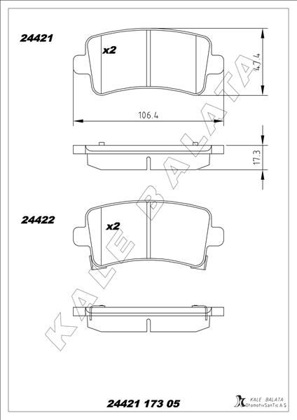 KALE 24421 173 05 ANS KD13 ARKA FREN BALATASI INSIGNIA A 08>17 SAAB 9.5 10> MALIBU 2.0D 2.4 12> 16 İNÇ JANT