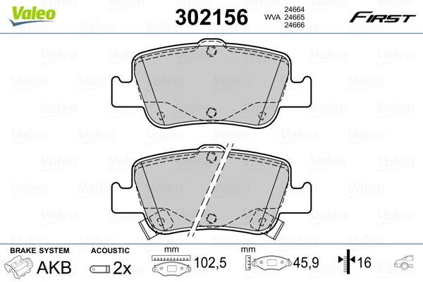 VALEO 9005032 ARKA FREN BALATA TOYOTA AURIS. COROLLA 1.33L 1.6L 1NR-FE 1ZR-FAE NRE180 ZRE181 ZRE185 12-> 1.4L 1ND-FTV D-4D NDE150 NDE180 07->