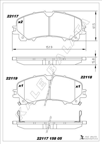 KALE 22117 158 05 ANS KD11 ÖN FREN BALATA NISSAN X-TRAIL 1.6L R9M Dci T32 dizel 5 koltuklu araçlar için 14->