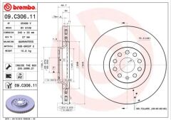 BREMBO 09C30611 ÖN FREN AYNASI HAVALI PASSAT 1.4 TSI/1.6 TDI/1.8 TSI/2.0 TSI/2.0 TDI/3.6 FSI 4MOTIÖN 10- PASSAT CC 1 986479734-DF6133S