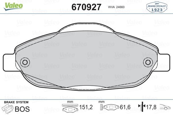 VALEO 670927 ÖN BALATA P308 1.4 1.6 HDİ 2.0 HDİ 07> P308 SW 07> P308 CC 1.6 HDİ 09> P3008 13> 1.6 HDI-VTI