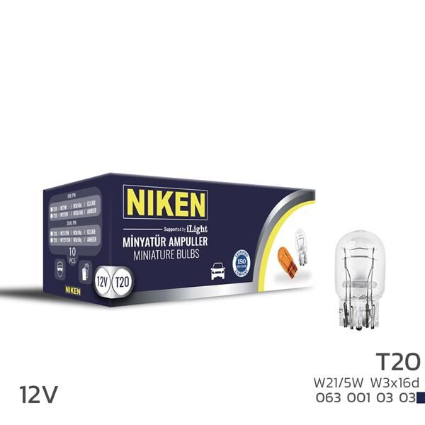 NIKEN 0630010303 NIKEN T20 DİPSIZ AMPUL 1016 W21/5W W3x16d 10LU