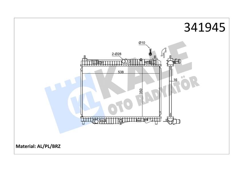 KALE 341945 SU RADYATÖRÜ FORD BMAX-ECOSPORT-FİESTA-COURİER 13> 1.5-1.6 TDCİ 1.5TDCI 1.6TDCI 14> 350 558 18