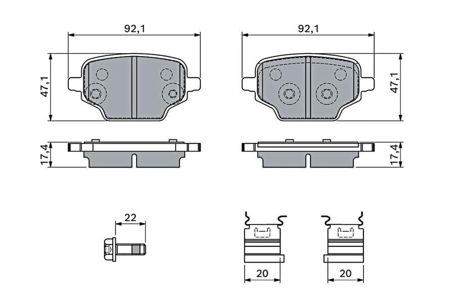 BOSCH 0986460143 ARKA FREN BALATASI OPEL COMBO E PEUGEOT PARTNER-RIFTER CITROEN BERLINGO TOYOTA PROACE CITY 18> FIAT DOBLO 23>