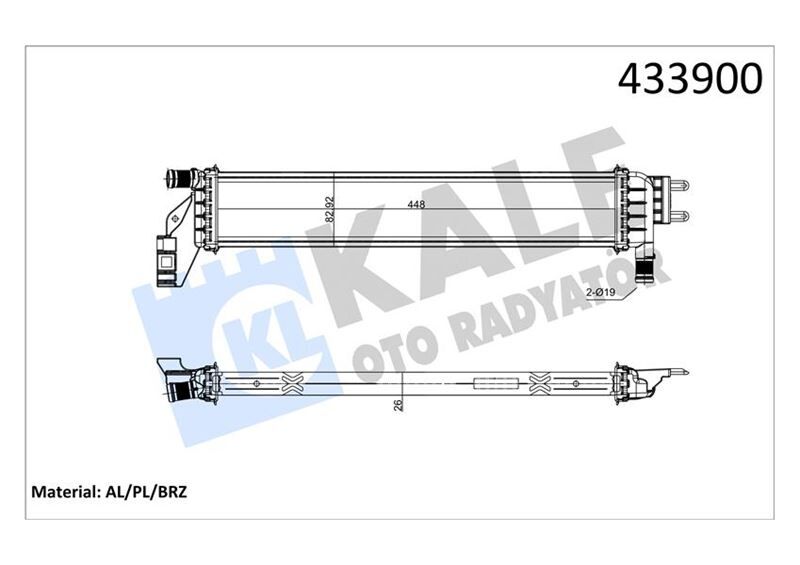 KALE 0559221AB YARDIMCI SU RADYATÖRÜ RENAULT EXPRESS 21> DACIA SANDERO II 12> LOGAN MCV II 13> DOKKER 18>21 LODGY 18> DUSTER II 18> 1.5dCi AL/BRZ 448X83X26