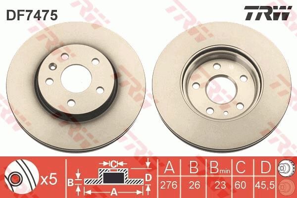 TRW DF7475 ÖN FREN AYNASI ASTRA J 10> CRUZE 09> AVEO 11> 276x26x5DL 15 İNÇ HAVALI 95526655