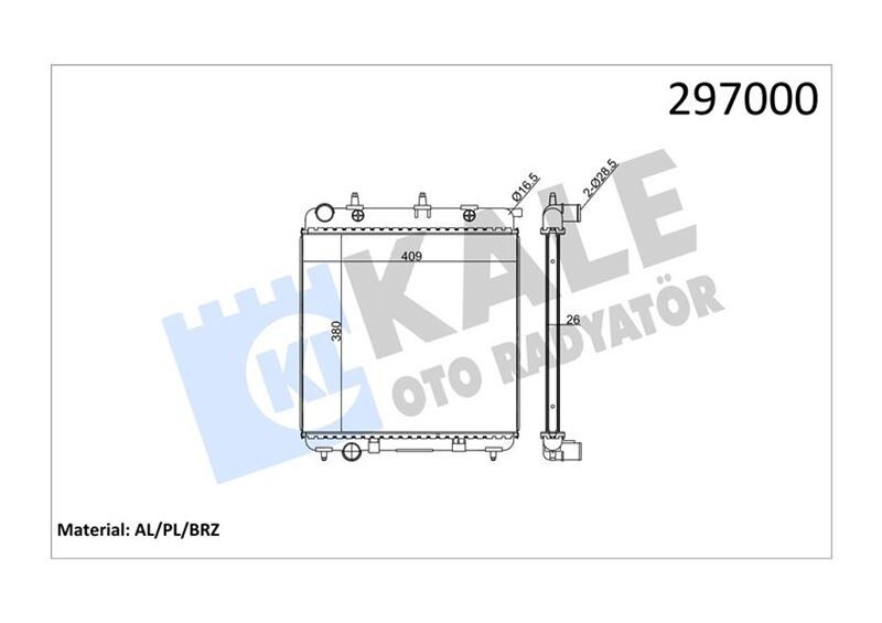 KALE 2049011AB RADYATÖR C2-C3-207-1007 1.4-1.4 16V-1.6 16V-1.4HDI KLİMASIZ MEK 398x380x23