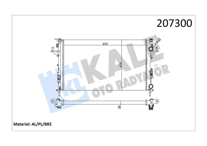 KALE 0529302AL RADYATÖR LGN II 1.6-1.8-2.0-1.9 DCI AC MEK OTOM 670x399x26 2 SIRA AL SİSTEM