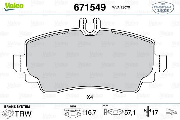 VALEO 671549 FREN BALATASI ON MERCEDES A-CLASS W168