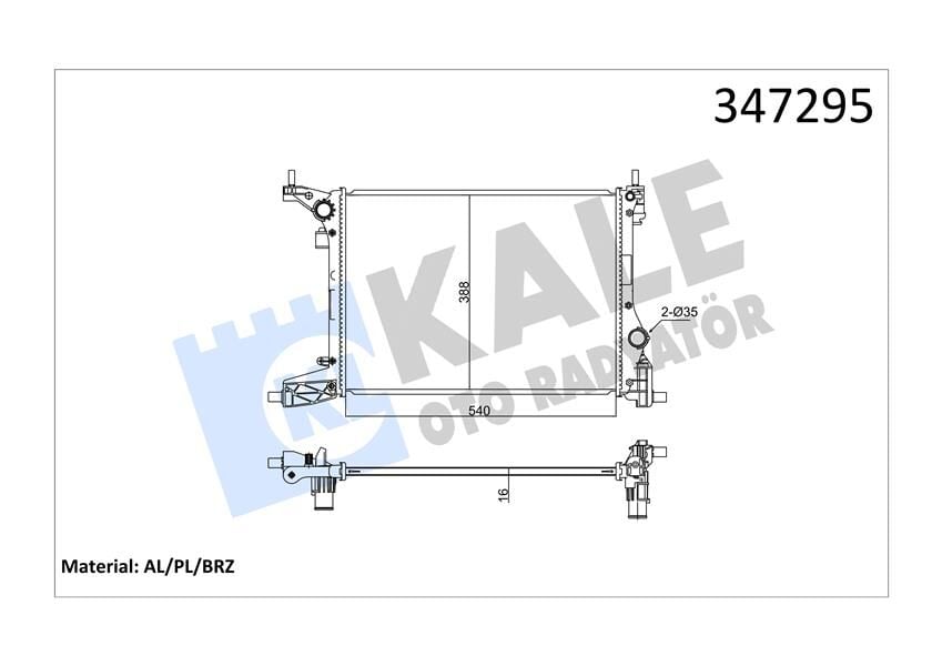 KALE 347295 MOTOR SU RADYATÖRÜ FIAT EGEA 16> 1.4 540x392x16