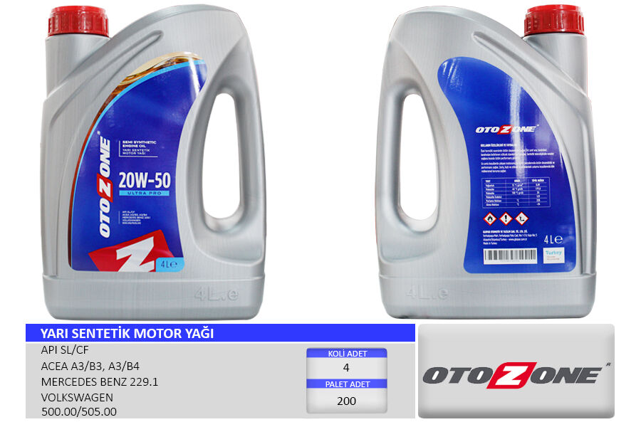 OTOZONE CYAG2504 MOTOR YAĞI 20W50 4 LT ULTRA YARI SENTETİK MİNERAL API SL/CF