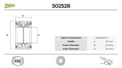 VALEO 502528 ÖN TEKER RULMANI CORSA C COMBO C 01> MERIVA A 03> TIGRA 04> 34x67x37