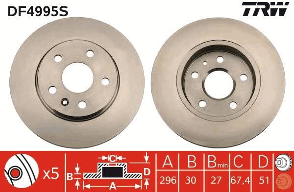 TRW DF4995S ÖN FREN AYNASI INSIGNIA A 08> SAAB 9-5 YS3G 10> 16 JANT 296x30x5DLxHAVALI 13501307-569063