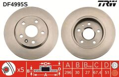 TRW DF4995S ÖN FREN AYNASI INSIGNIA A 08> SAAB 9-5 YS3G 10> 16 JANT 296x30x5DLxHAVALI 13501307-569063