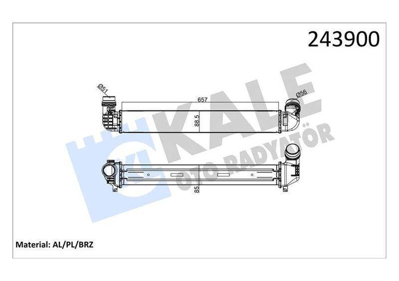 KALE 050CAC050 TURBO RADYATÖRÜ INTERCOOLER FLUENCE 10> 1.5DCI 657x89x85 2 SIRA ALB SİSTEM