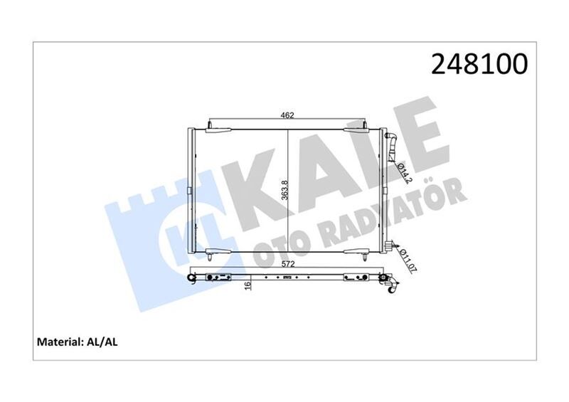 KALE 200ABC010 KLİMA RADYATÖRÜ KONDANSER PEUGEOT P206 98>09 1.1-1.4-1.6-2.0-1.4HDI-1.6HDI 556x364x16 AL
