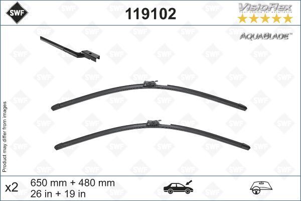 VALEO 119102 SWF AQUABLADE FLAT BLADE X2 650 480 MM VOLVO XC60 17 >SWF MUZ TİPİ SİLECEK BİNEK
