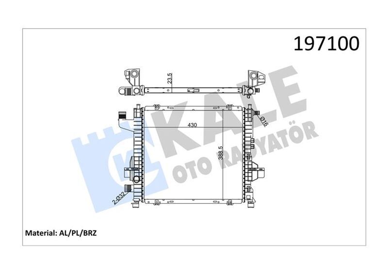 KALE 0525261AB RADYATÖR TWNG 96> 1.2 ENJ 16V AC MEK OTOM 430x395x24 1 SIRA ALB SİSTEM