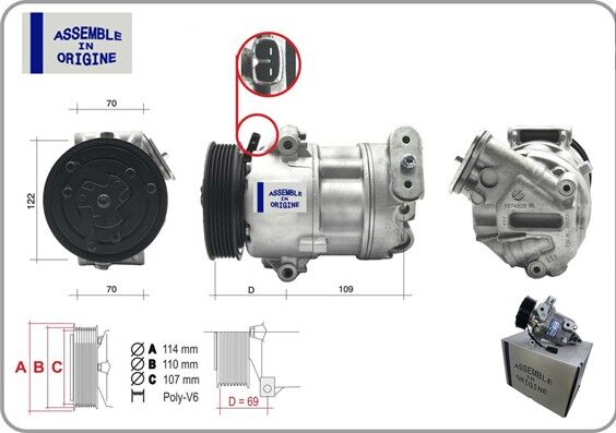 GUA 41318 KLİMA KOMPRESÖRÜ FIAT EGEA 15> 500L 12> 1.3D MTJ 1.6 12V 6 KANAL 110 MM