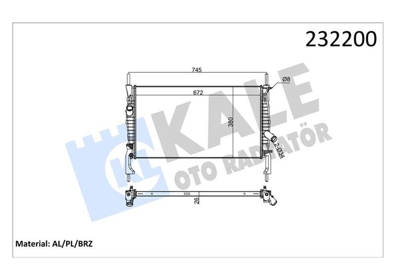 KALE 0222291AB SU RADYATÖRÜ FORD TRANSİT 06> 2.2-2.4 TDCİ KLİMASIZ