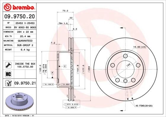 BREMBO 09975021 FREN DISKI ON BMW E81 E87 F20 F21 F22 F23 F87