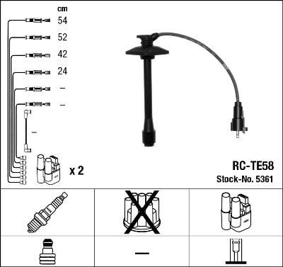 NGK 5361 BUJİ KABLOSU TOYOTA AVENSIS 2.0L 3S-FE ST220 98-00 / CAMRY 2.0L 2.2L 3S-FE 5S-FE 96-00 RC-TE58