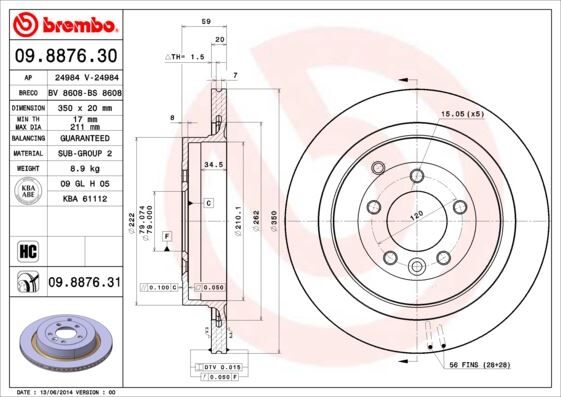 BREMBO 09887631 FREN DISKI ARKA LAND ROVER DISCOVERY IV L319 RANGE ROVER SPORT I L320