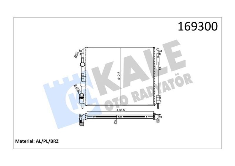 KALE 0528321AB RADYATÖR CLIO II-KNG -LOGAN-SOLENZA-1.5DCİ-1.4-1.6 16V-1.9DTI AC MEK 480x414.5x34 1 SIRA ALB