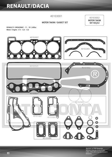 OTOCONTA 40103001 MOTOR TAKIM CONTASI R9 1400 BENZİNLİ SKC 1.40mm / KEÇESİZ