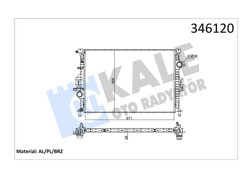 KALE 346120 SU RADYATÖRÜ FORD MONDEO-SMAX-GALAXY 07> VOLVO S60-S80-XC60-XC70 07> 1.6-2.0 TDCİ MANUEL ŞANZIMAN S60 II D2-T3-T4 15>18 S80 II 10>15 V40 10>15 V60 I 10>15 V70 III 10>15