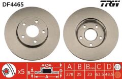 TRW DF4465 ON FREN AYNASI DISK FOCUS III 11> FOCUS II 04>11 C MAX 03>07 VOLVO C30 06>12 C70 II 06>13 S40 II 04>12 V50 05>12 278x25x5DLxHVLI