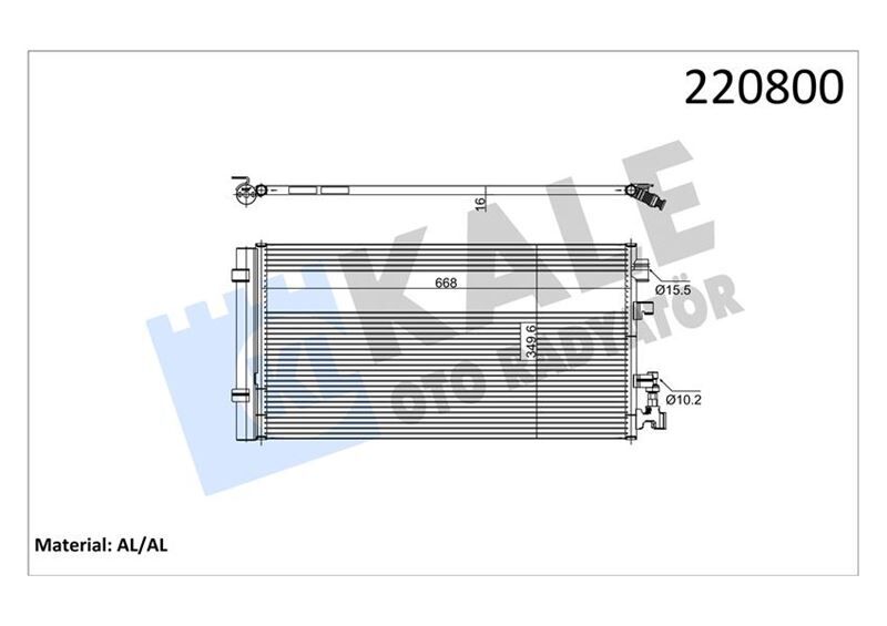 KALE 050ABC050 KLİMA KONDANSER RADYATÖRÜ RENAULT FLUENCE 09> MEGANE III 09> 1.5dCi 1.6 1.6dCi 348x685x16
