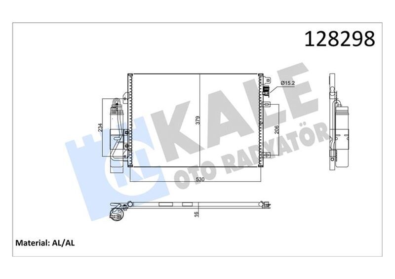 KALE 050ABC030 KLİMA KONDERSERİ RADYATÖRÜ RENAULT CLİO II 98>05 CLIO SYMBOL I 01> KANGOO 97> SYMBOL II 08>14 1.2 D7F 1.4 K4J 1.5dCi 1.9dTi F9Q KURUTUCU İLE