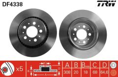 TRW DF4338 ARKA FREN AYNASI VOLVO XC90 2.5T-3.2AWD-D3-D5-T6 2002 > 2012 17 JANT 308x20x5DLxHAVALI