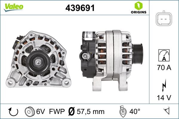 VALEO 439691 ALTERNATÖR 14V 70Ah BIPPER-NEMO-P206-PARTNER-PARTNER TEPEE-BERLINGO-XSARA-C15-JUMPY TU1JP 439275