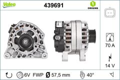 VALEO 439691 ALTERNATÖR 14V 70Ah BIPPER-NEMO-P206-PARTNER-PARTNER TEPEE-BERLINGO-XSARA-C15-JUMPY TU1JP 439275