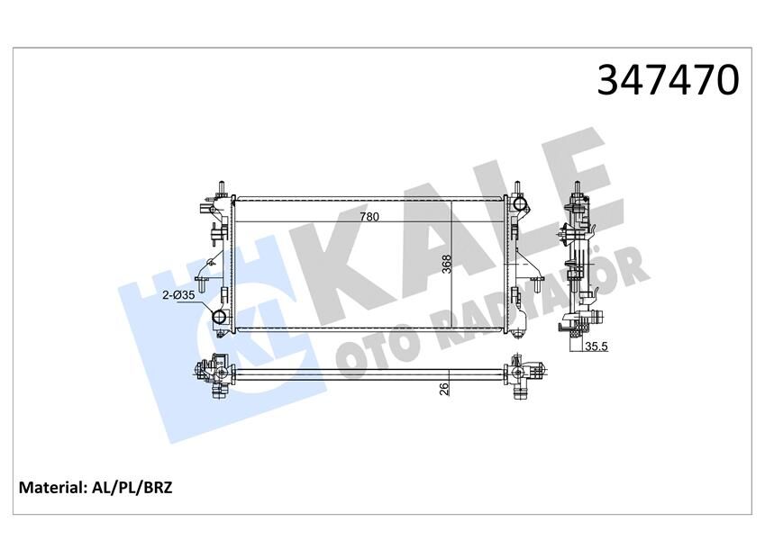 KALE 347470 SU RADYATÖRÜ FIAT DUCATO 2.3D 06 > MT BRAZING 780x368x26 3062308080